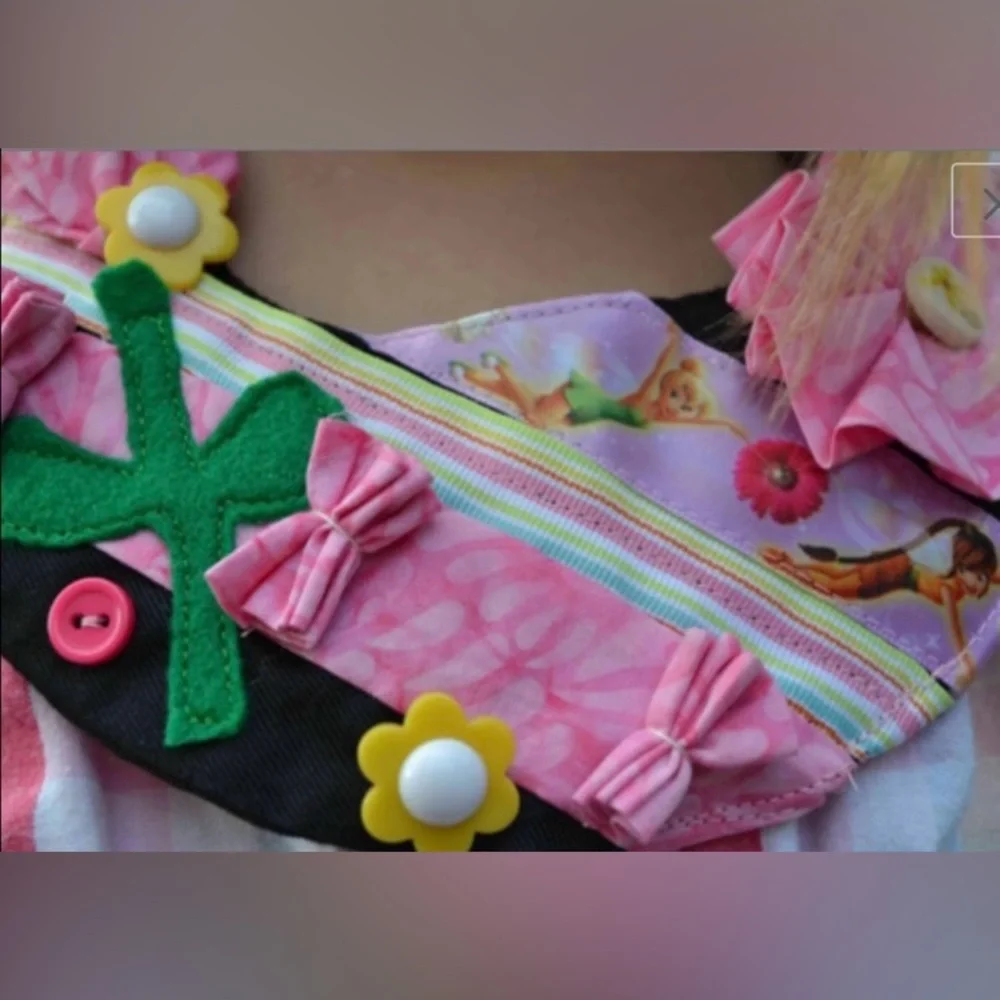 Tinkerbell fairies handmade floral flower pink fabric bib statement necklace - Picture 4 of 5